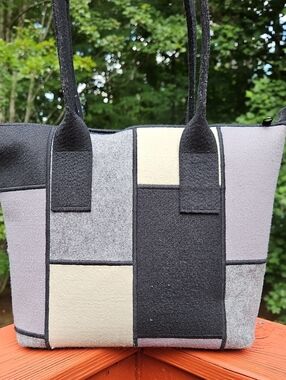 Patchwork Felt Tote Bag - Black, Gray & Cream